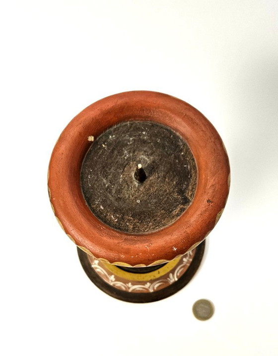 Image 1 of Vintage Wooden Hand painted Candle Holder German Bauernmalefai Folk Art Floral Flower Motifs Farmhouse Decor Carved Wood Candles