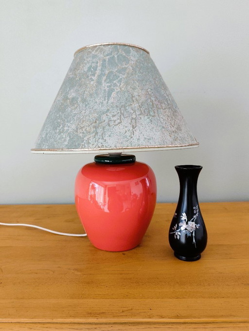 Vintage ceramic lamp with a patinated lampshade