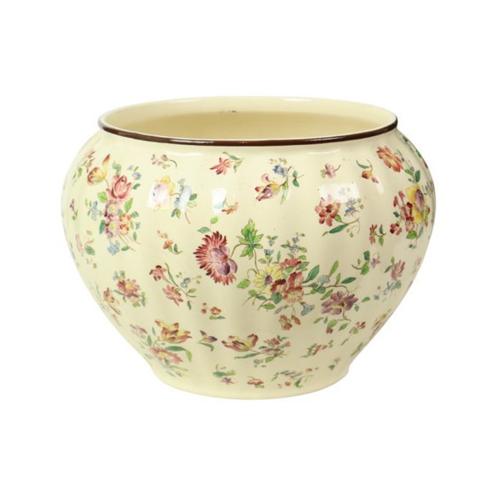 Image 1 of Large Polychrome Flower Pot Cache Pot Longchamp France 36cm