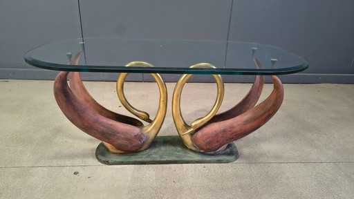 Vintage brass swan coffee table, 1980s