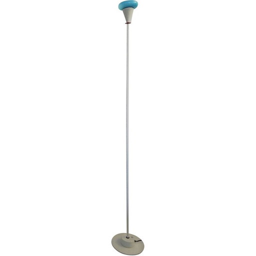 Vintage vloerlamp met geometrische vormen en dunne witte metalen structuur, 1980
