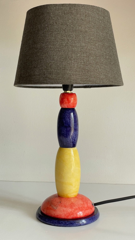 Image 1 of LAMPE Pierre d'ALBATRE Blue, Yellow and Red 80s