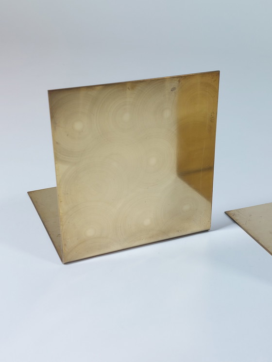 Image 1 of Coppia di fermalibri vintage in ottone di metà secolo, taglio circolare