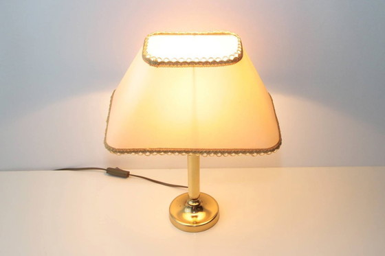 Image 1 of Brass table lamp with fabric border, 43cm, 90s vintage