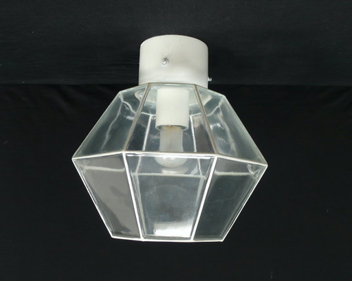 Plafonnier en forme de diamant, transparent + métal blanc, Limburg Germany