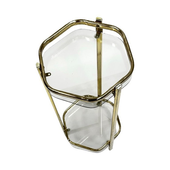 Image 1 of Bloemenstandaard in Franse mid-century modern stijl, jaren 70, messing en glas.