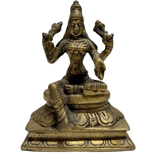 Solid Bronze Lakshmi Statue – Gold-colored – India c. 1950 – 11cm