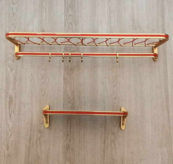 Image 1 of Fifties string coat rack with matching shelf.