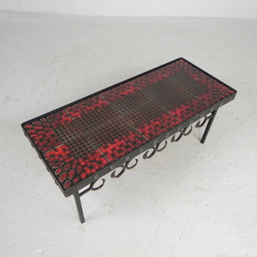 Mid Century Brutalist Tegeltafel, Met 10 Tegels En Stalen Frame, Jaren 60 – bijzettafels, Iron, Ceramic (photo 2 of 22)
