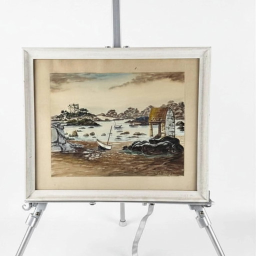 36.5x44 cm Antique Watercolor Ploumanac'h R. Blossier | Exclusive Wall Art | circa 1920