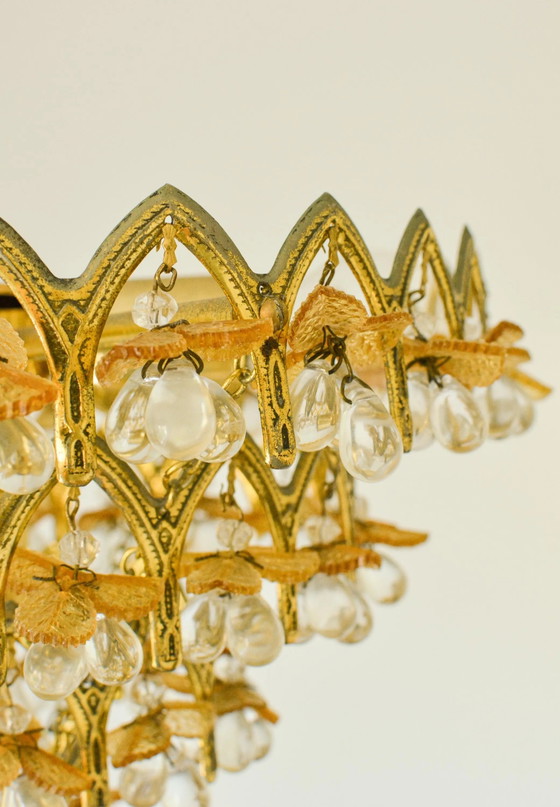 Lampadario vintage in vetro di Murano con frutta, 58 gocce, metallo dorato, 4 luci, anni '70 – Murano Glass (photo 6 of 10)