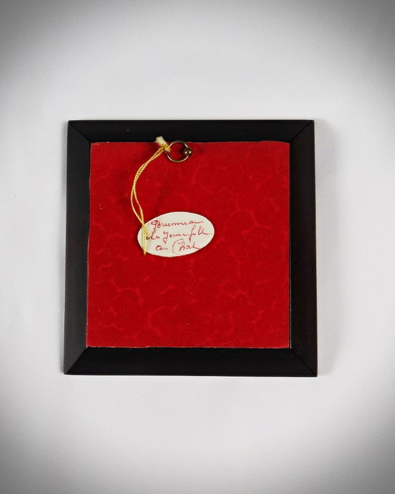 Image 1 of Ritratto in miniatura "La jeune fille au bal" di Perronneau dipinto a mano a guazzo del XIX secolo