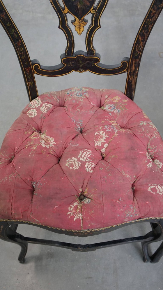 Image 1 of 2 x Antiek Frans Napoleon 3 stoeltje ingelegd met parelmoer