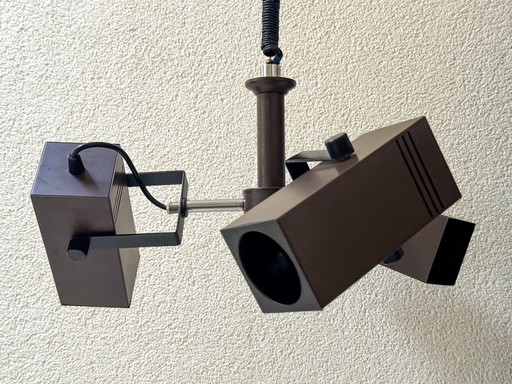 Rare lampe suspendue Philips marron des années 1970 - 3 lumières, design de l'âge de l'espace