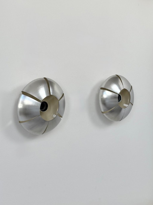 Paire d'appliques vintage, aluminium brossé, France,1970