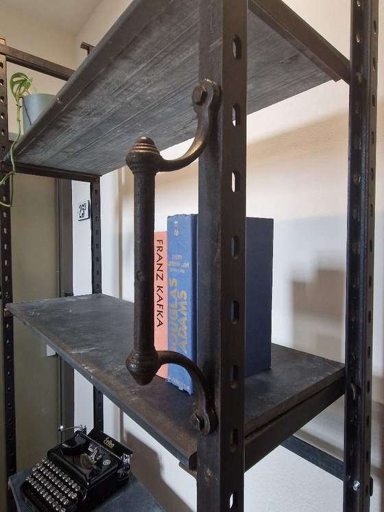 Image 1 of 2 pieces vintage, art deco heavy shelving units with slate shelves