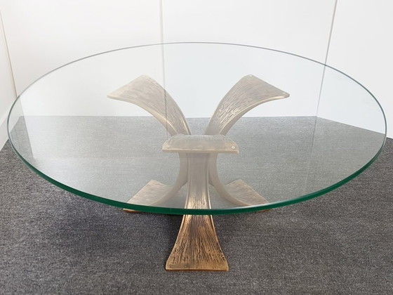 Image 1 of TABLE BASSE VINTAGE 1960 EN BRONZE & VERRE DLG LUCIANO FRIGERIO WILLY CEYSSENS