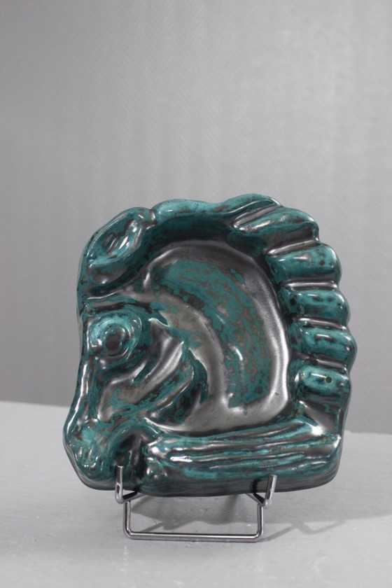 Image 1 of Große Keramik-Schmuckschale mit Kupferoxid-Beschichtung, Stil der 1950er Jahre, Gueden Primavera Cazaux