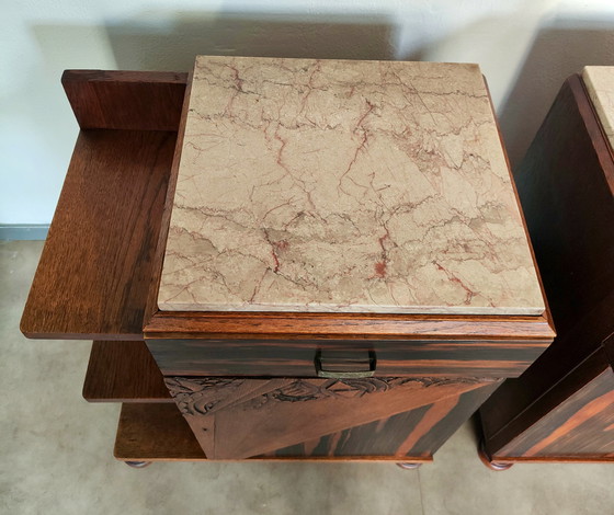 Image 1 of Art Deco bedside tables | Macassar style | marble top