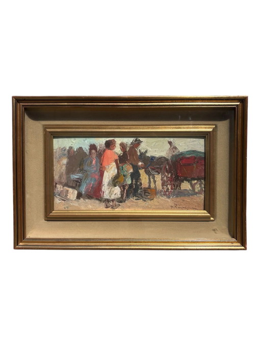 Oil Painting on Board of Figures by Danilo Barghigiani 1960s – schilderijen tekeningen