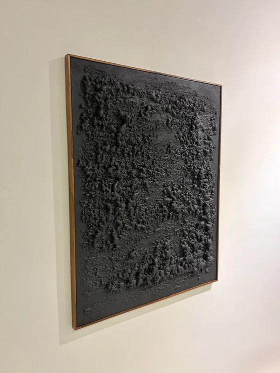 Groot gestructureerd kunstwerk in brutalistische stijl – Schilderijen & Tekeningen, Wood, Canvas, Vintage (photo 3 of 6)