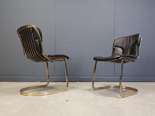 Vintage messing eetkamerstoelen van Willy Rizzo voor Cidue, set van 6, jaren 70