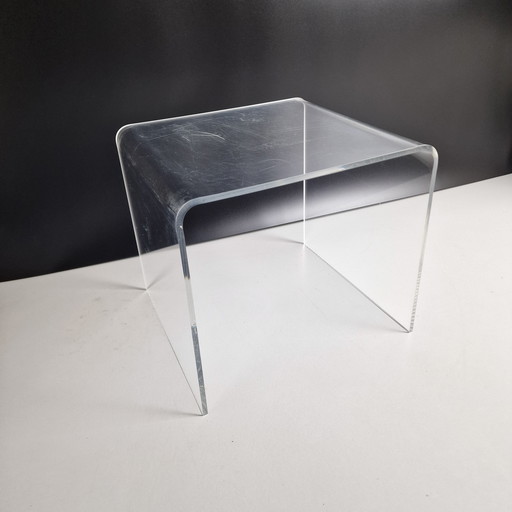 Vintage Plexiglass Side Table: Translucent Curved Acrylic Glass Table