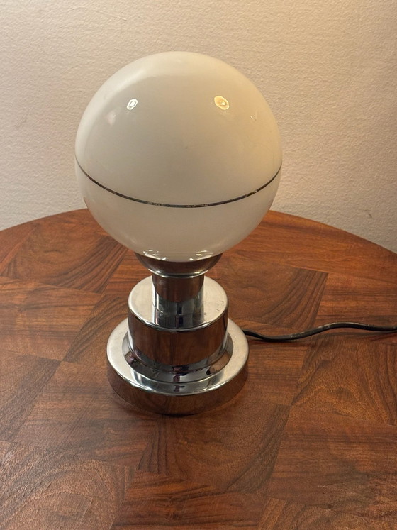 Lampe à Poser Vintage Design Art Déco - Chrome & Opaline – Verre (photo 6 of 9)