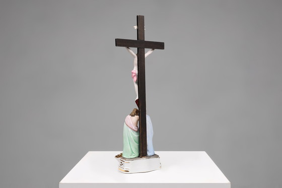 Image 1 of Holy Water Font in Porcelain with Crucifix from Vieux Andenne, Belgium, 20th Century