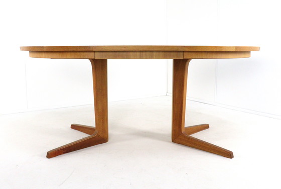 Image 1 of Bernhard Pedersen and Son round 2x extendable dining table Danish vintage