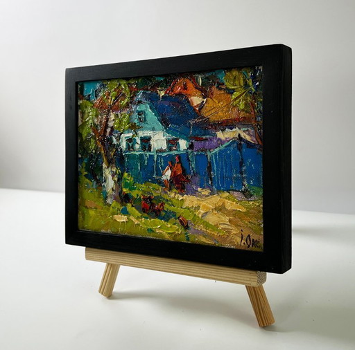 Originales Ölgemälde: Ländliche Sommerlandschaft in der Nähe des Dorfhofs – schilderijen tekeningen, Canvas (photo 2 of 8)