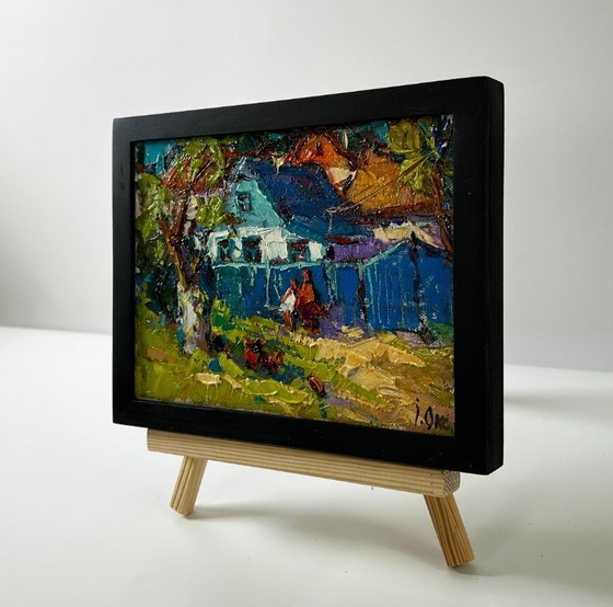 Originales Ölgemälde: Ländliche Sommerlandschaft in der Nähe des Dorfhofs – Gemälde & Zeichnungen, Canvas (photo 2 of 8)