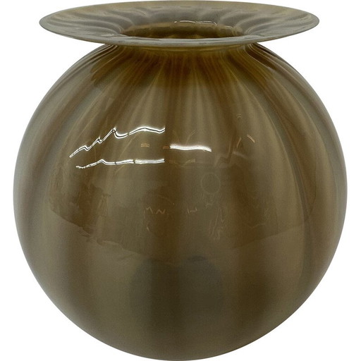 Vintage glass hand blown striped vase, 1950s