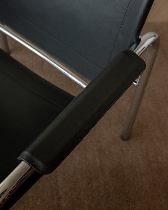 Image 1 of Vintage Bauhaus Klinte loungestoelen van chroom en zwart leer, ontworpen door Tord Björklund voor IKEA, jaren 80, set van 2.