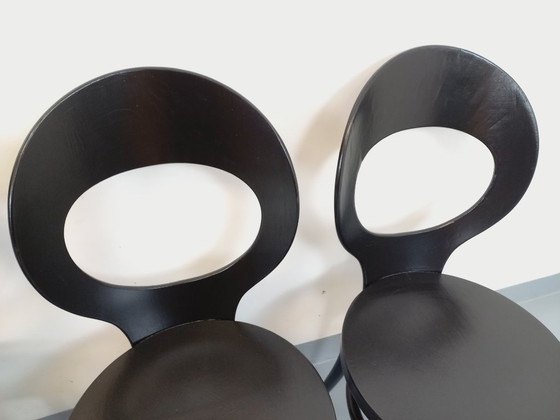 Image 1 of Set van 4 vintage Baumann Mouette stoelen in zwart hout uit de jaren 70.