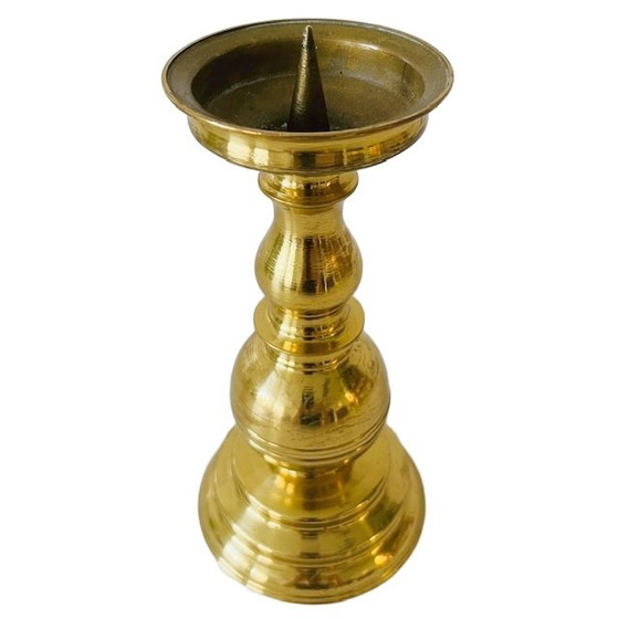 Image 1 of Antique heavy brass ball candlestick 1920's