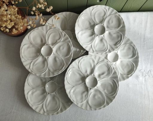 Lot de 6 assiettes à huitres en porcelaine de Pillivuyt