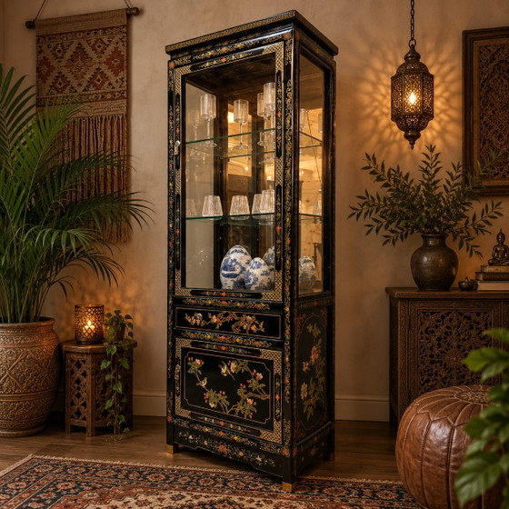 Vintage Chinesische Lack-Vitrine mit | Vitrine gebraucht