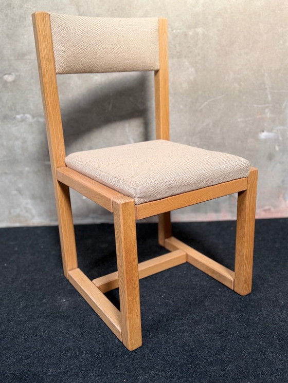 Image 1 of 6 chaises de salle à manger vintage en chêne massif avec assises beiges