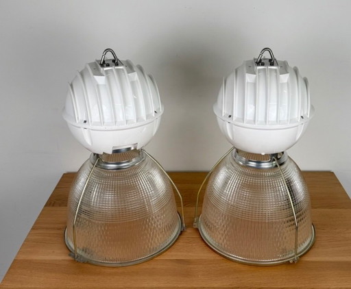 Industrial lamp, glass and metal, converted to E27