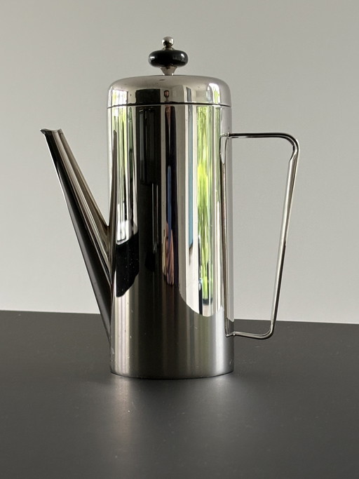 Elegante cafetera vintage de los años 70, bañada en plata, marca PM Italy.