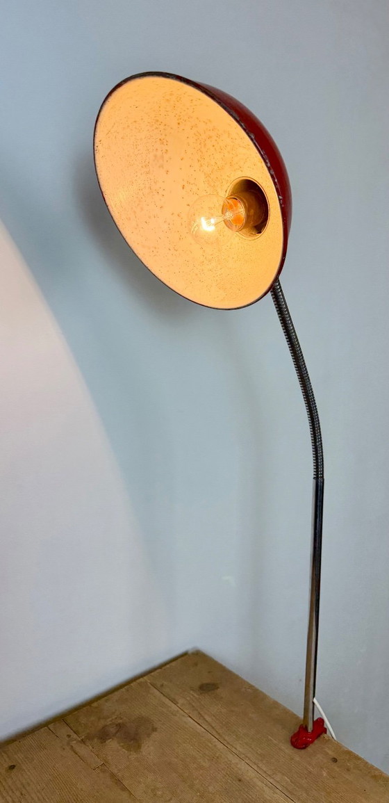 Large Red Industrial German Workshop Table Lamp From Helo Leuchten, 1950s – Chrome, Iron (photo 23 of 25)