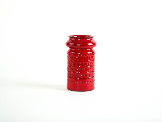 Image 1 of Red ceramic vase, German design, 1960s, made in West Germany