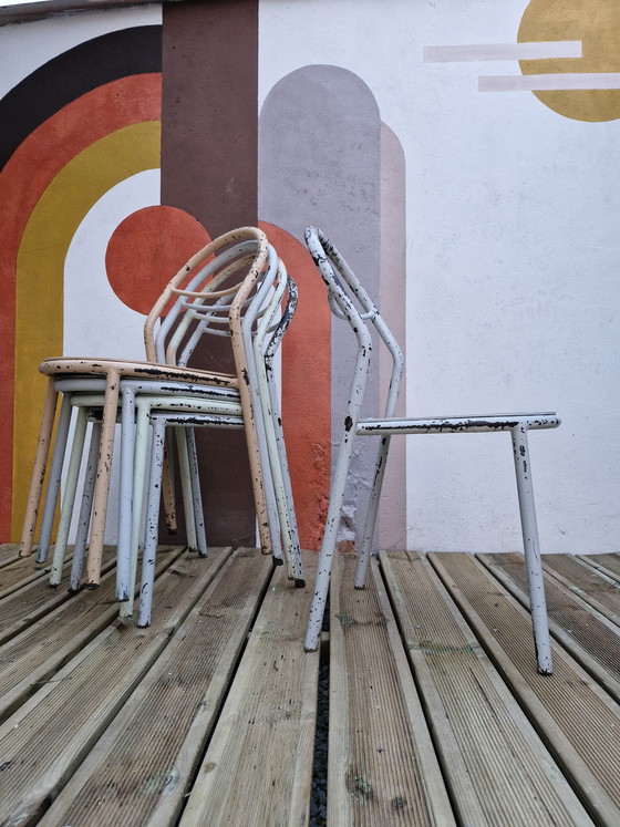 Image 1 of Set di 5 sedie in metallo di René Herbst per Mobilor, 1950