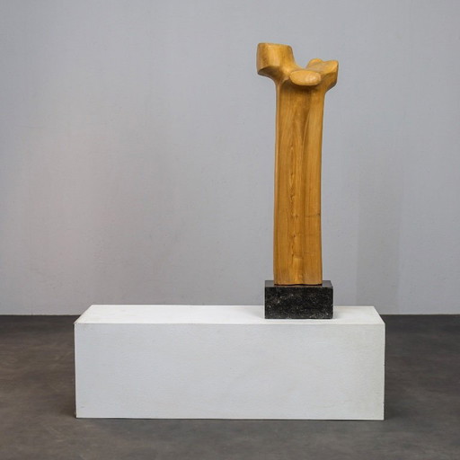 Abstrakte biomorphe Skulptur aus geschnitztem Holz und Stein, 1970er Jahre