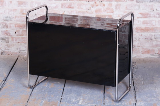 Restored Bauhaus Small Cabinet, By R. Slezák, Chrome-Plated Steel, Czech, 1930s – Metal, Wood (photo 6 of 13)
