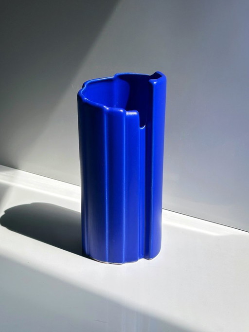 Vintage bleu ASA Vase Escalier Marches Vase de fleurs bleu cobalt Postmodern Céramique Memphis Milano 90s 90s 1990s Allemagne S