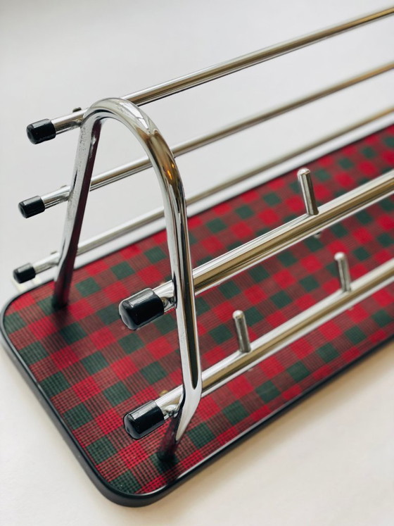 Coat Rack - Sleek Chrome, Red-Green Tartan - Mid-Century Flair, 1960s (photo 3 of 17)