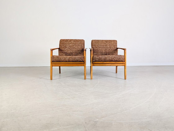 Image 1 of Ensemble de 2 fauteuils vintage style Midcentury, en noyer, années 1970