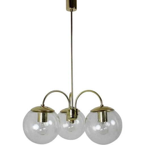 Lampadario vintage in ottone e vetro di Kamenický Šenov, Cecoslovacchia 1980